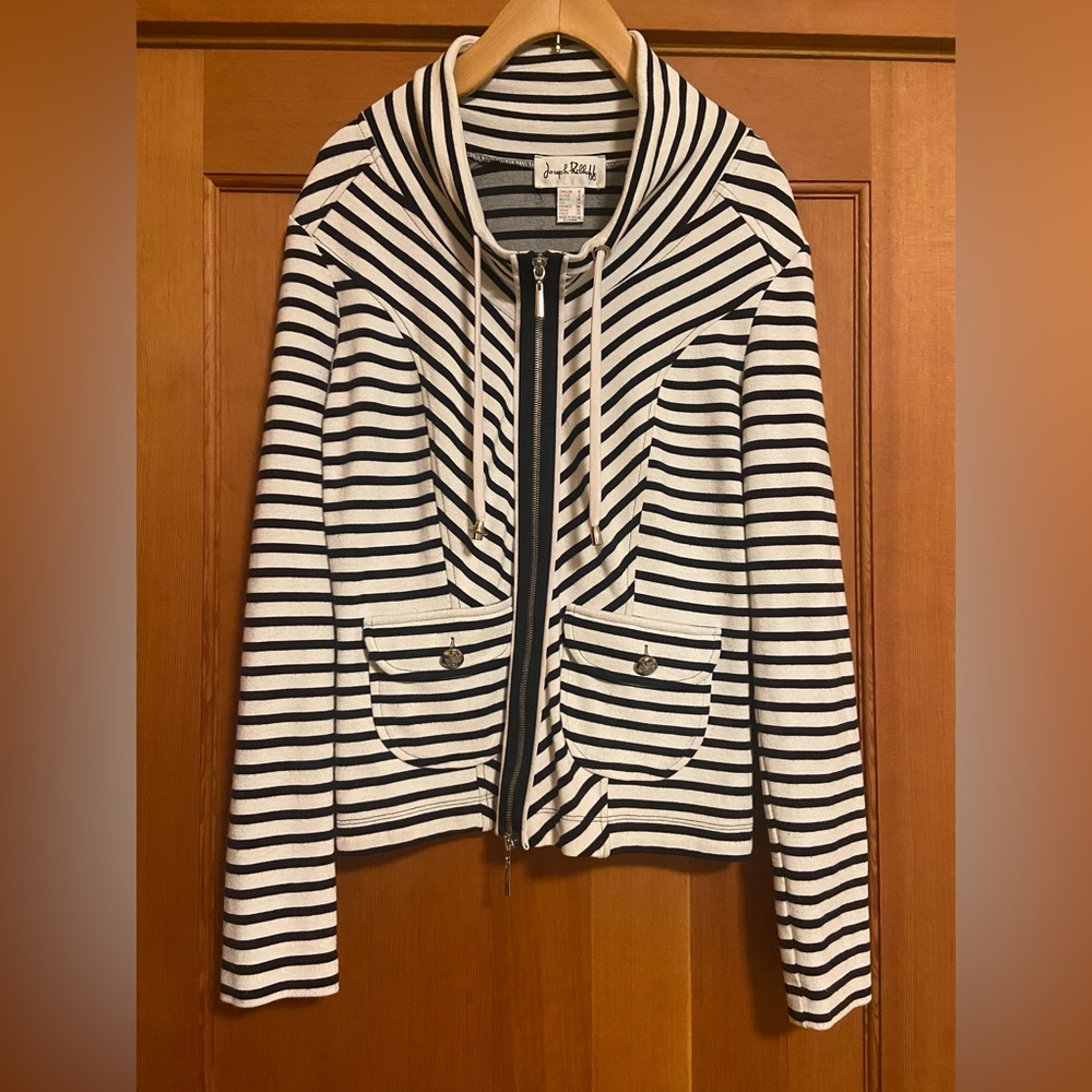 Joseph Ribkoff Striped Zip-Up - Picture 1 of 9